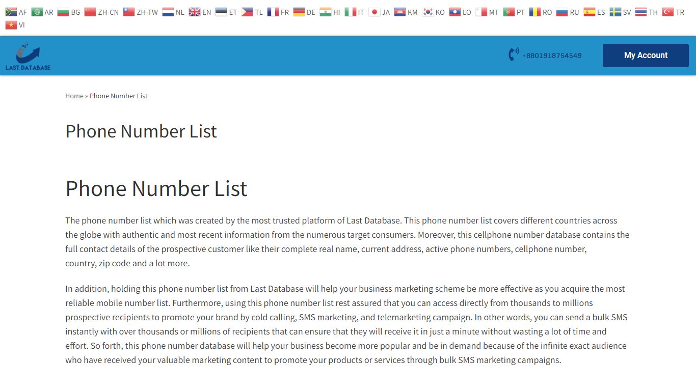 Phone Number List | Mobile Numbers Lists | Last Database